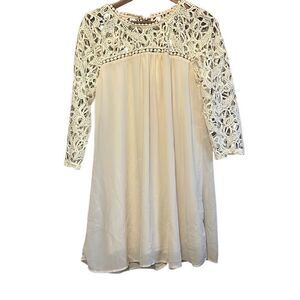 Ivory‎ Lace Dress Long Sleeve Crochet Bohemian Flowy Midi Wedding Guest